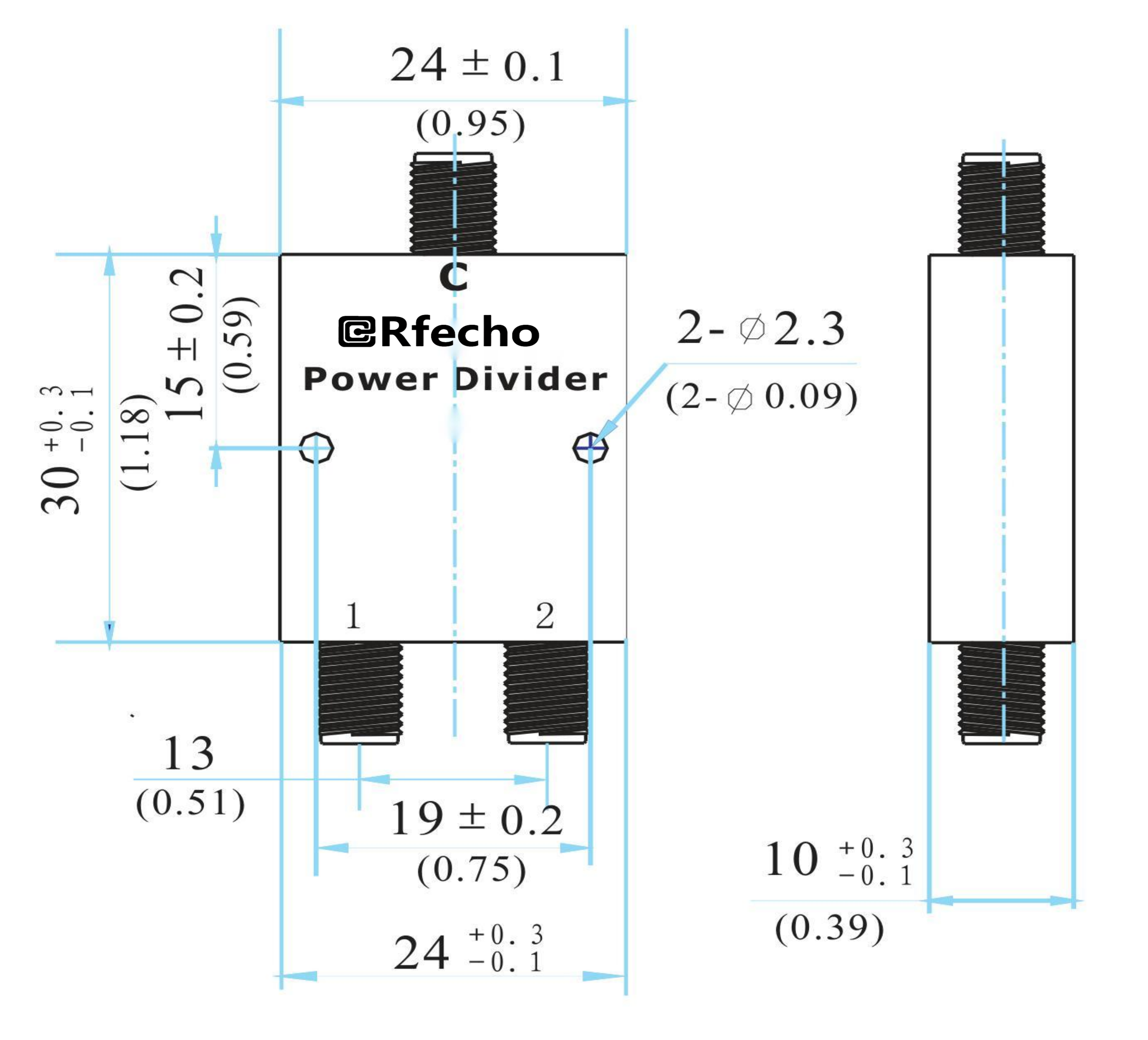 6-18GHz Insertion Loss 0.70dB SMA Connector 0° Power Divider-Outline
