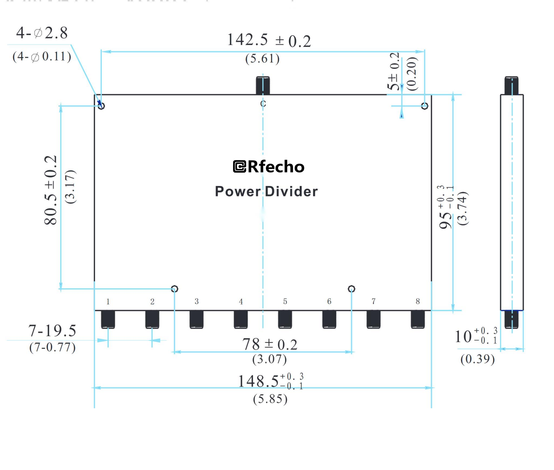 2-18GHz Insertion Loss 3.50dB SMA Connector 0° Power Divider-Outline
