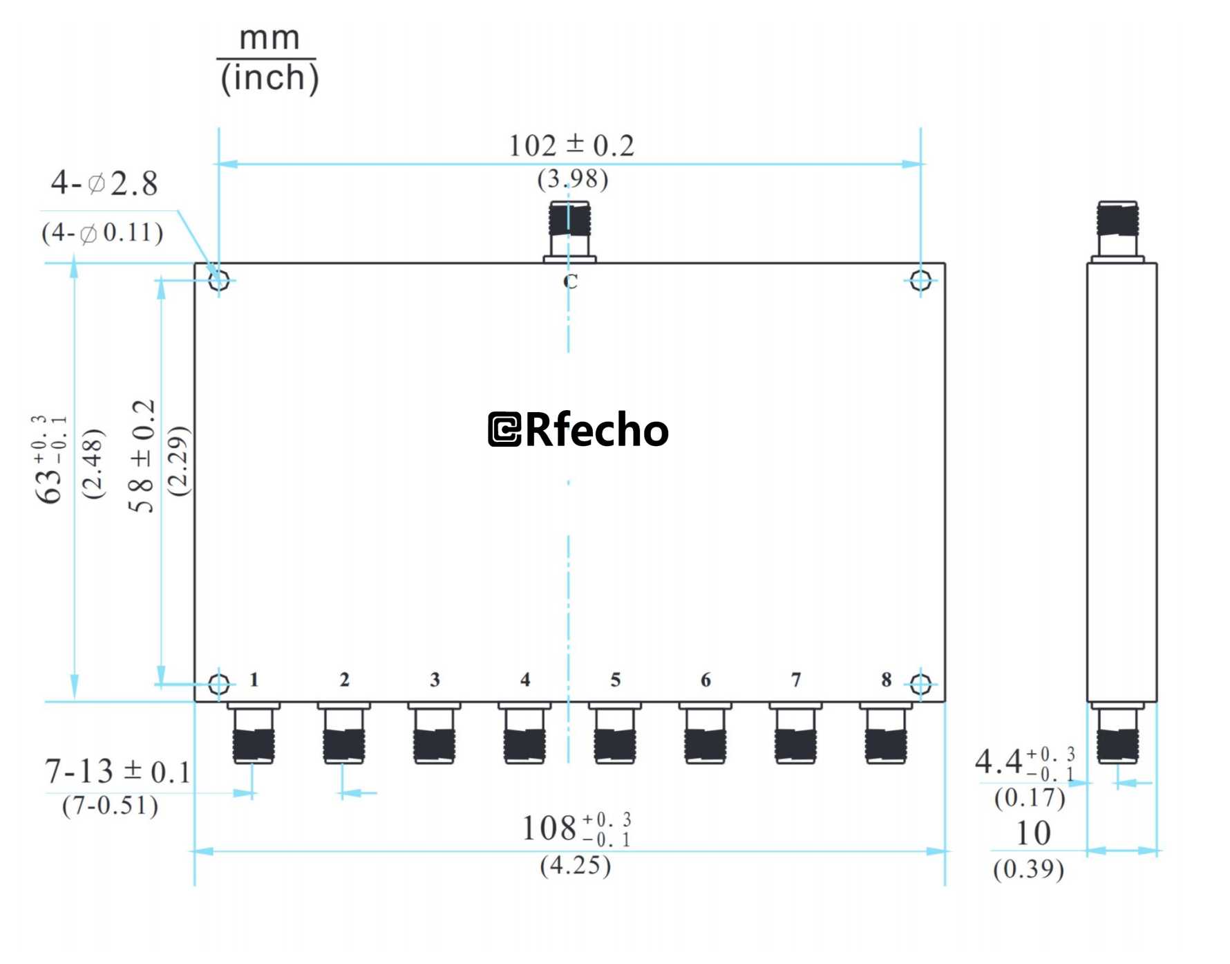1-2GHz Insertion Loss 1.00dB SMA Connector 0° Power Divider-Outline