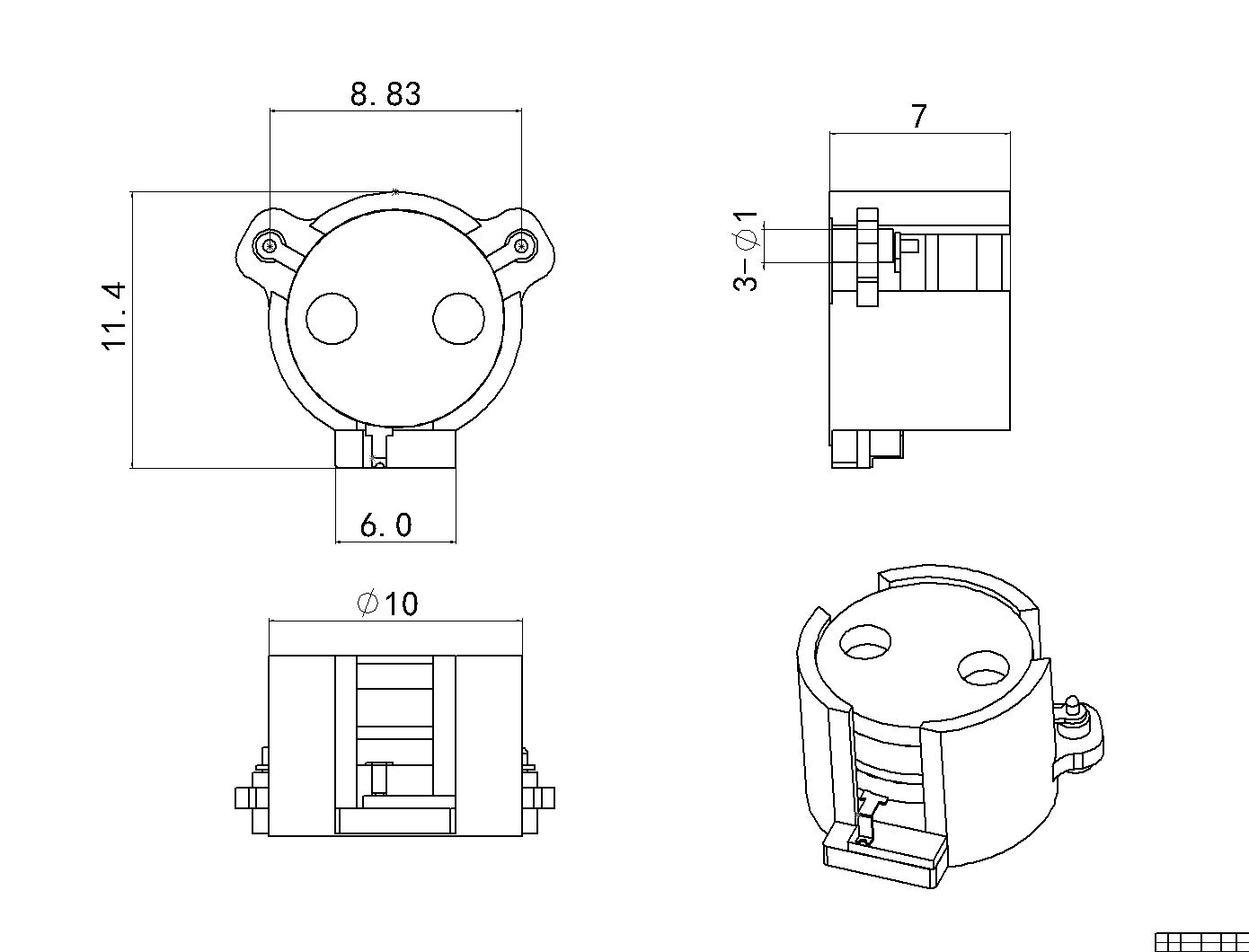 1.93 GHz to 1.995 GHz, 0.3 dB Insertion Loss, 21.0 dB Isolation, SMD Series Isolators Isolator-OG103D-1930-1995-Outline