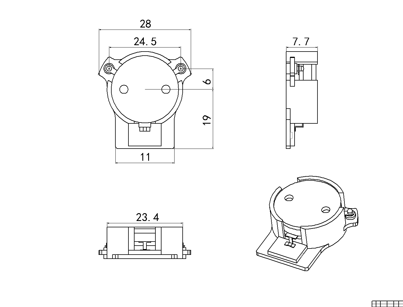 0.758 GHz to 0.821 GHz, 0.25 dB Insertion Loss, 21.0 dB Isolation, SMD Series Isolators Isolator-OHYG101B-758-821-Outline