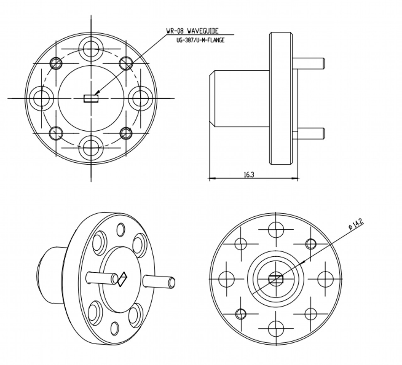 15 dBi Gain, 100 GHz to 112 GHz, 0.08″ Diameter Circular Waveguide WR-08 Waveguide F Band Conical Horn Antennas-Outline