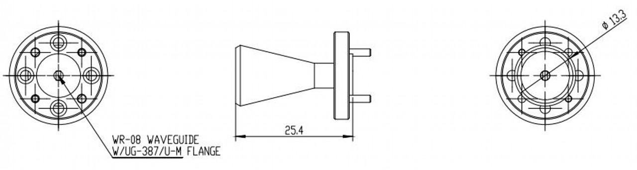 20 dBi Gain, 100 GHz to 112 GHz, 0.08" Diameter Circular Waveguide WR-08 Waveguide F Band Conical Horn Antennas