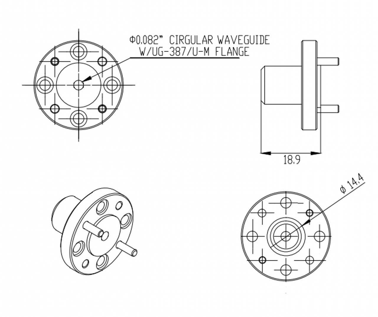 15 dBi Gain, 100 GHz to 112 GHz, 0.082″ Diameter Circular Waveguide WR-82 Waveguide F Band Conical Horn Antennas-Outline