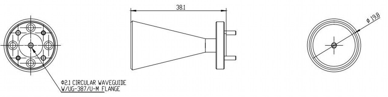 23 dBi Gain, 100 GHz to 112 GHz, 0.082″ Diameter Circular Waveguide WR-82 Waveguide F Band Conical Horn Antennas-Outline