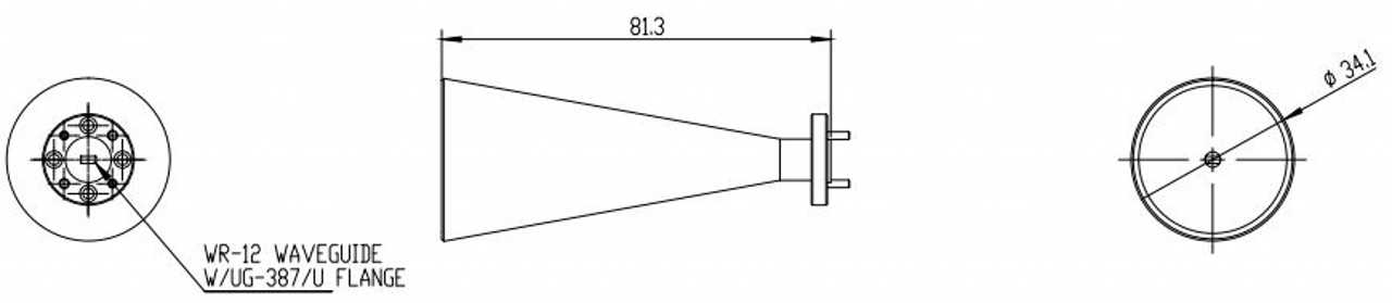 25 dBi Gain, 68 GHz to 77 GHz, 0.12" Diameter Circular Waveguide WR-12 Waveguide E Band Conical Horn Antennas