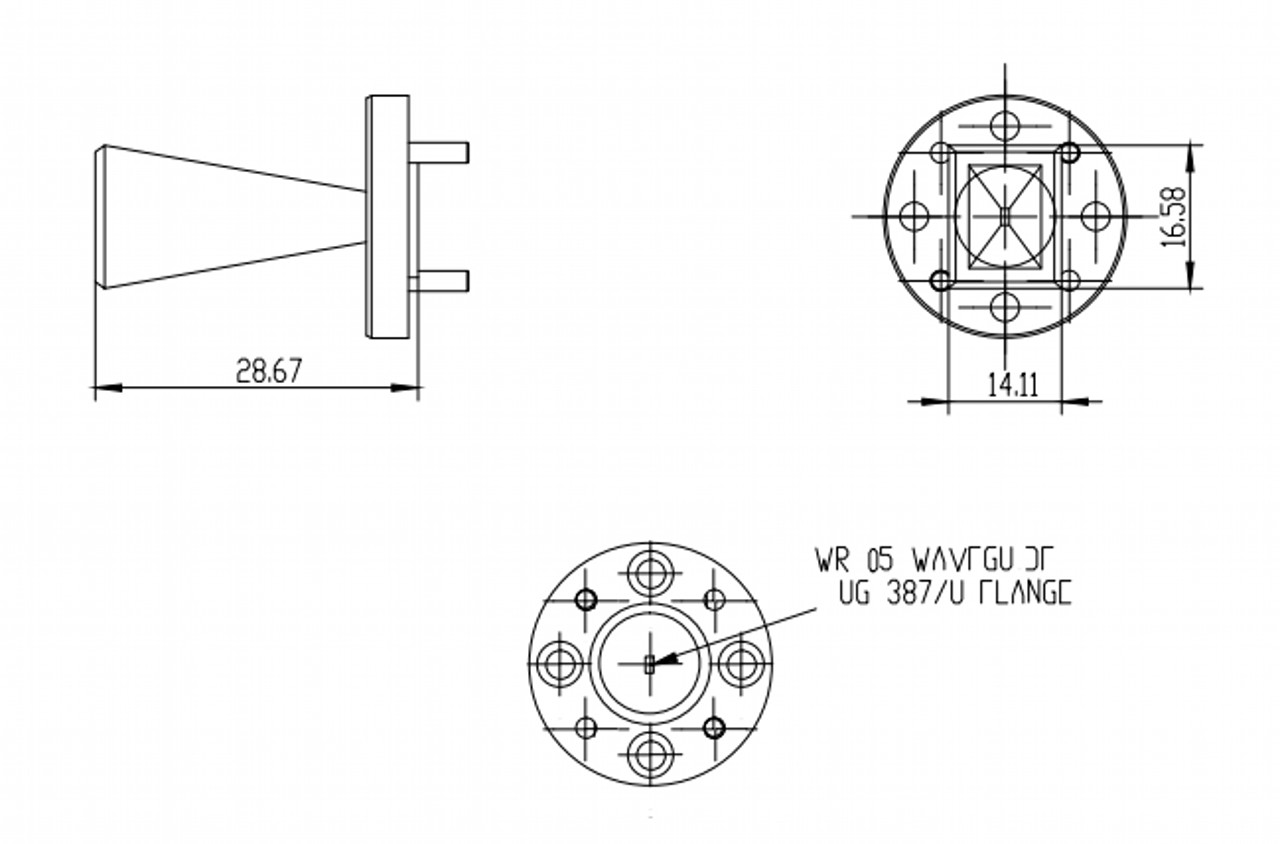 20 dBi Gain, 140 GHz to 220 GHz, WR-05 Waveguide Millimeter SGH Antenna-Outline