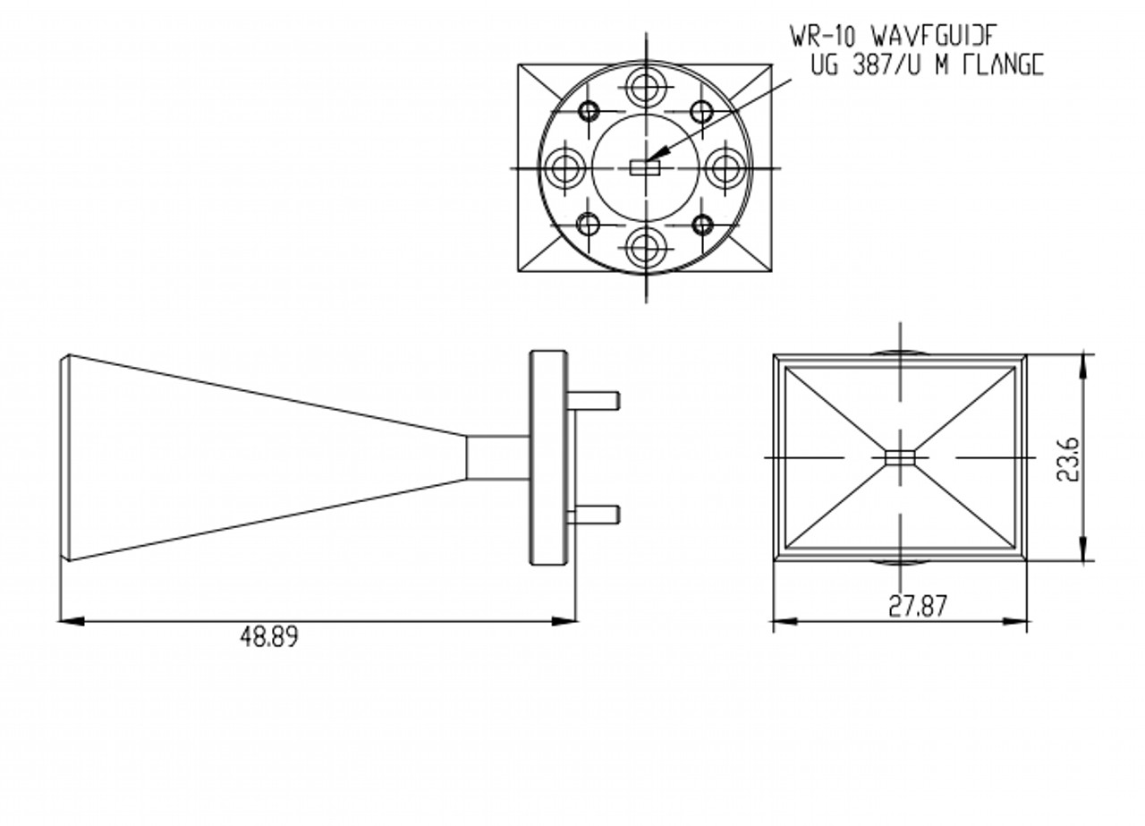 23 dBi Gain, 75 GHz to 110 GHz, WR-10 Waveguide Millimeter SGH Antenna-Outline