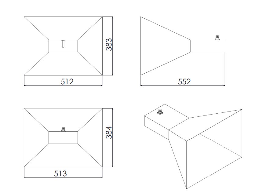 15 dBi Gain, 1 GHz to 2 GHz, Multi Octave Horn Antenna OBH-1020-15-Outline