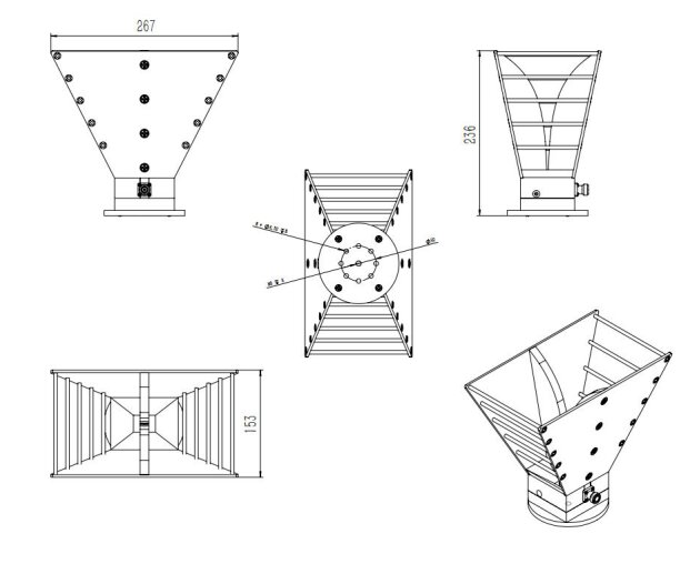 Ultra wide-band dual ridged horn antenna 0.8-12GHz-Outline
