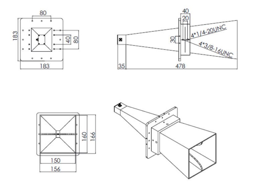 Ultra wide-band dual ridged horn antenna 2-18GHz-Outline