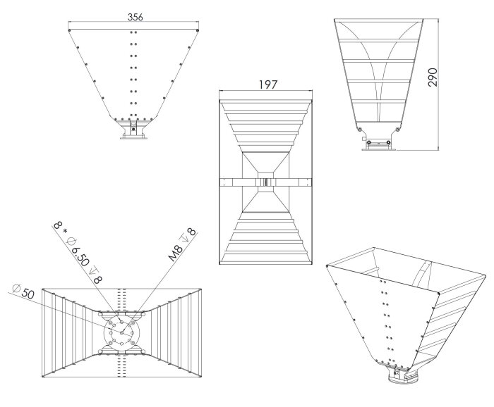 Ultra wide-band dual ridged horn antenna 0.6-9GHz-Outline