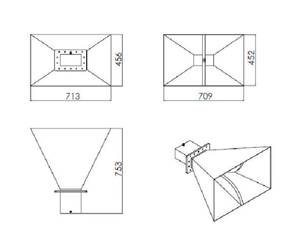 Ultra wide-band dual ridged horn antenna 0.8-2.0GHz-Outline