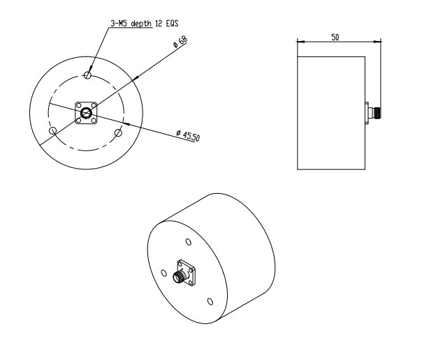 2 GHz to 4 GHz Cavity Backed Spiral Antenna OBS-2040-Outline