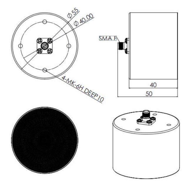 2 GHz to 6 GHz Cavity Backed Spiral Antenna OBS-2060-Outline