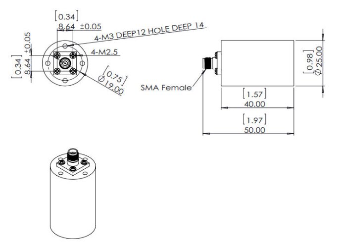 8 GHz to 18 GHz Cavity Backed Spiral Antenna OBS-80180-Outline