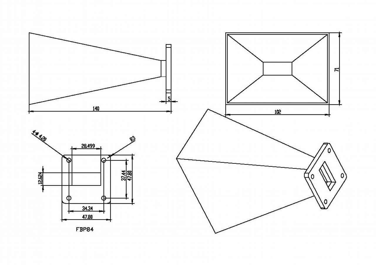 WR-112 Waveguide - 15dBi gain - Standard Gain Horn Antenna