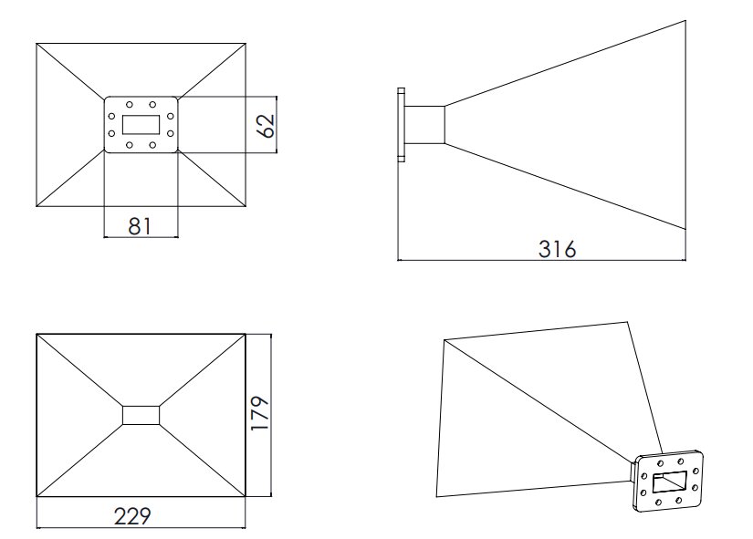 WR-159 Waveguide - 20dBi gain - Standard Gain Horn Antenna