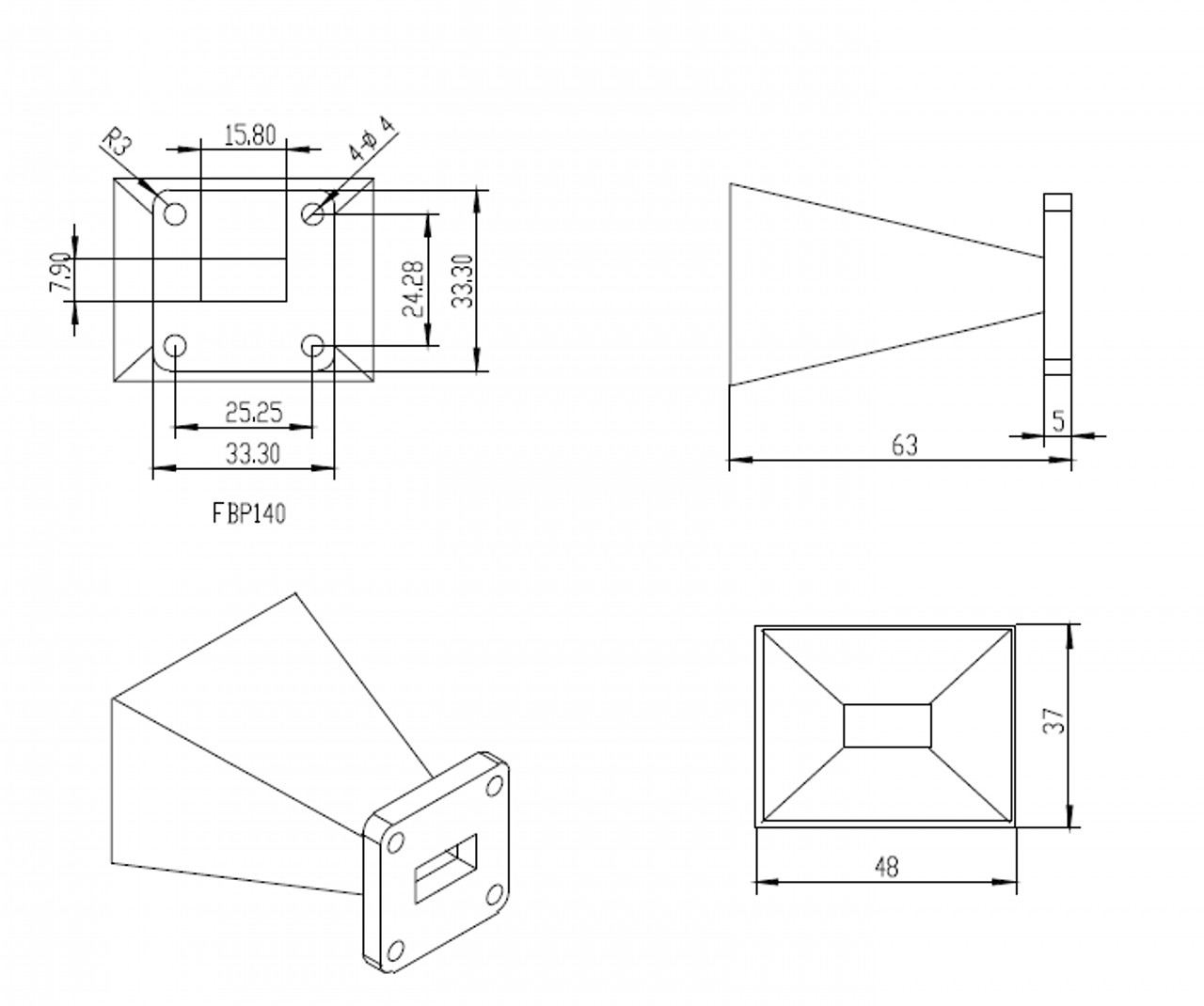 WR-62 Waveguide - 15dBi gain - Standard Gain Horn Antenna