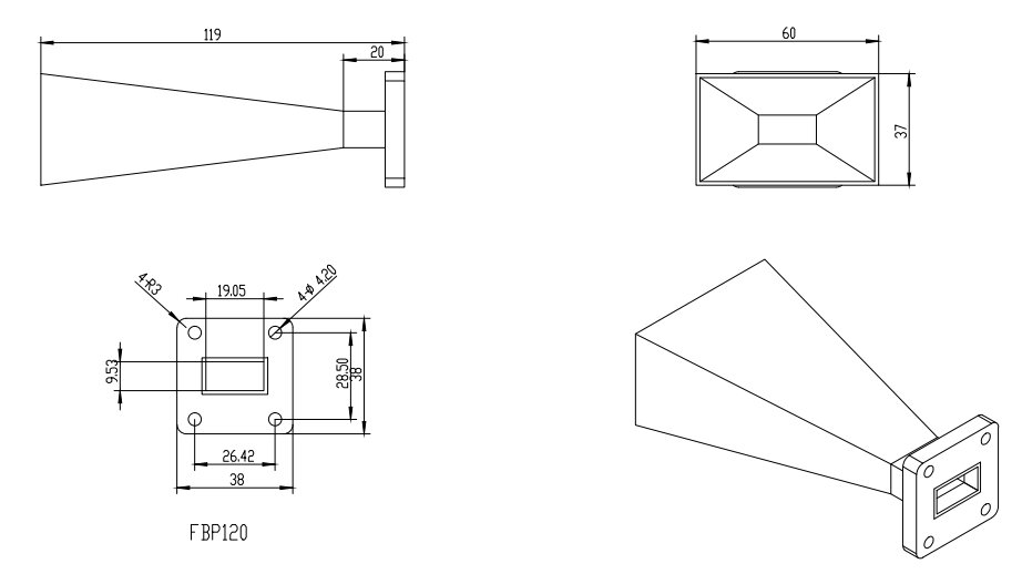 WR-75 Waveguide - 15dBi gain -Standard Gain Horn Antenna