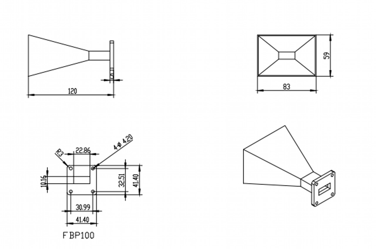 WR-90 Waveguide - 15dBi gain - Standard Gain Horn Antenna