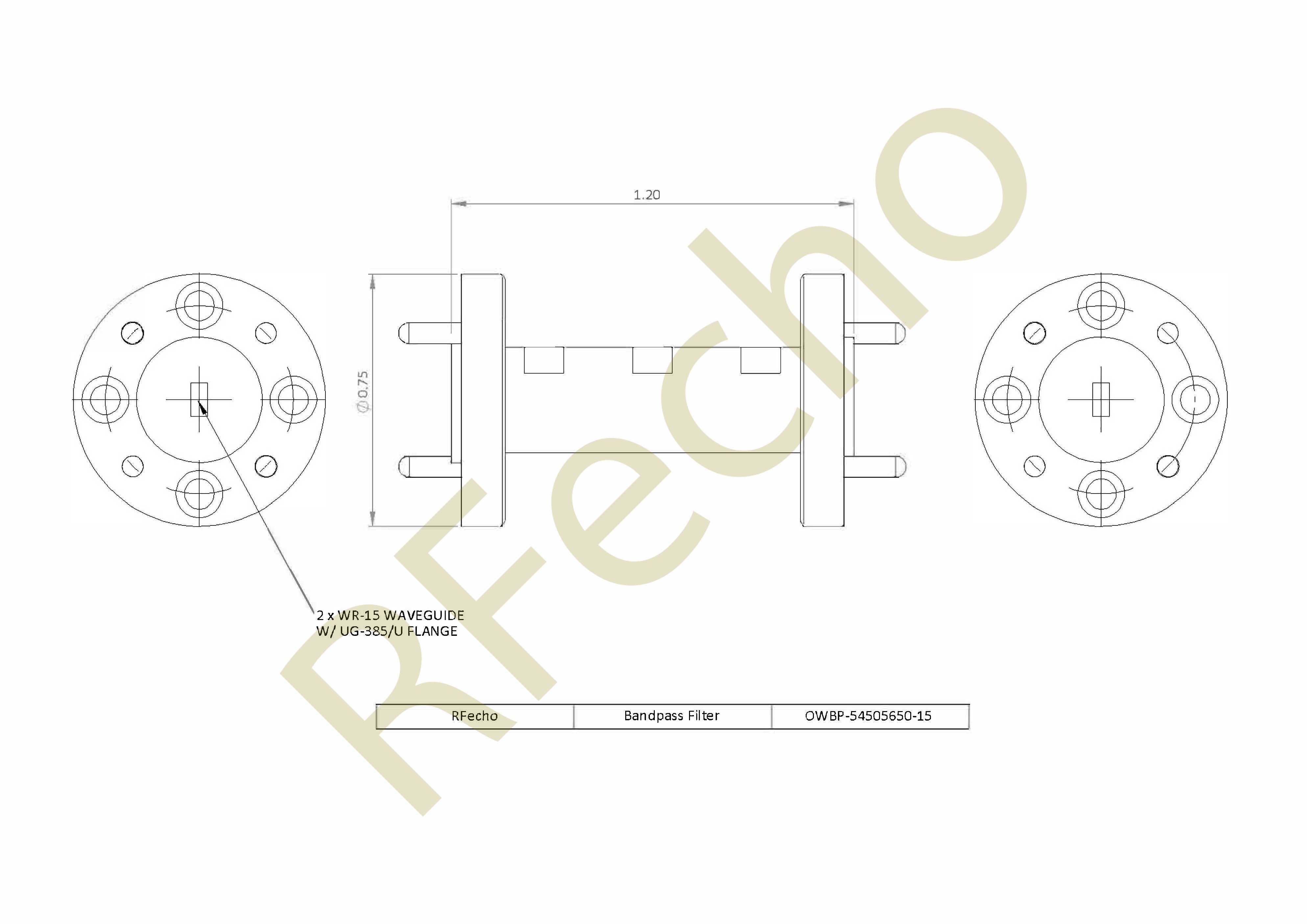 Bandpass Microwave Filter 54.5GHz to 56.5GHz Waveguide Bandpass Filter Rejection Frequency 57GHz to 70GHz