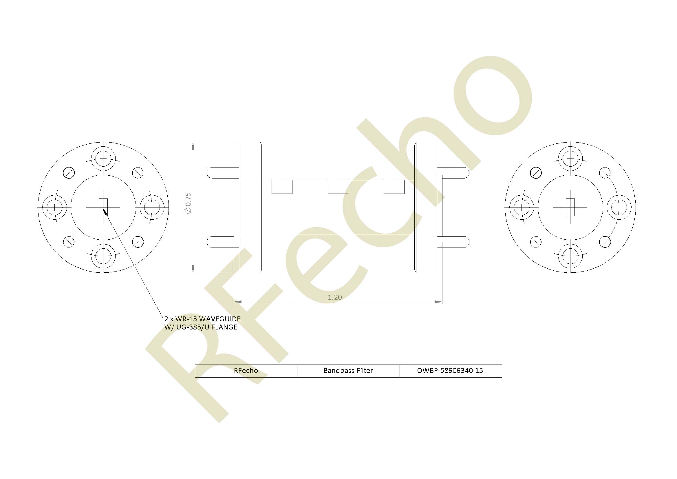Waveguide Bandpass Passive Filter 58.6GHz to 63.4GHz Bandpass Microwave Passive Filter Rejection Frequency 68GHz to 80GHz