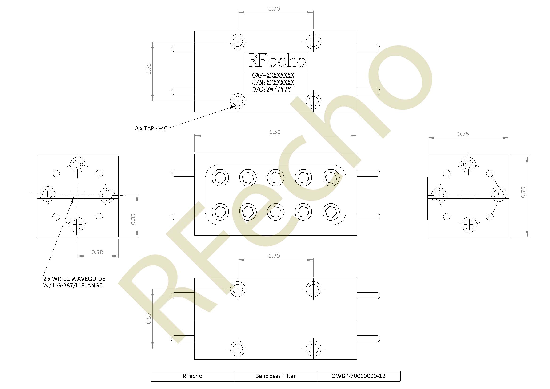 70GHz to 90GHz Microwave Waveguide Filter Rejection Frequency 93.3GHz to 130GHz RF Passive Bandpass Filter