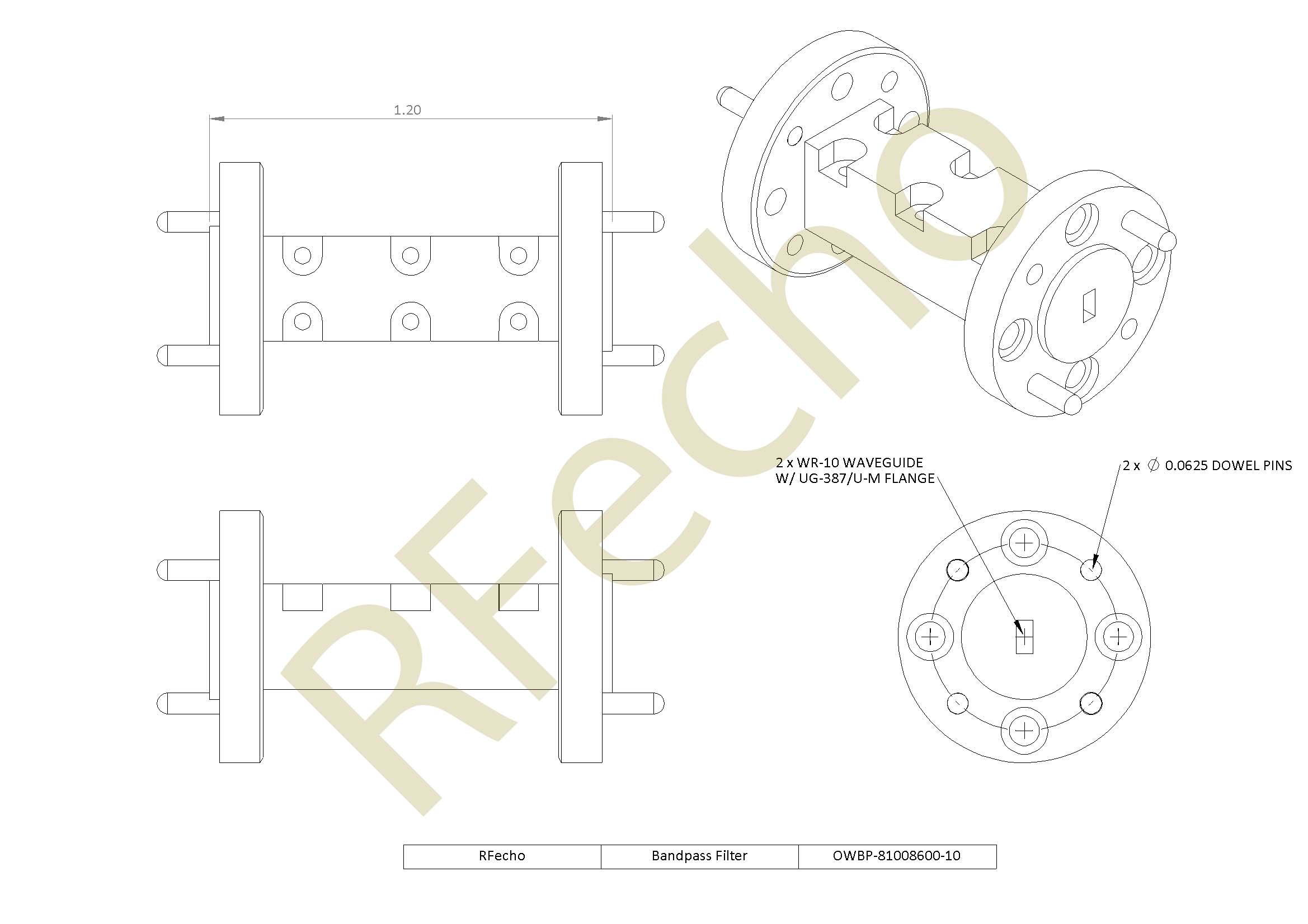 81GHz to 86GHz Bandpass Microwave Filter Rejection Frequency 88GHz to 120GHz Waveguide Bandpass Filter