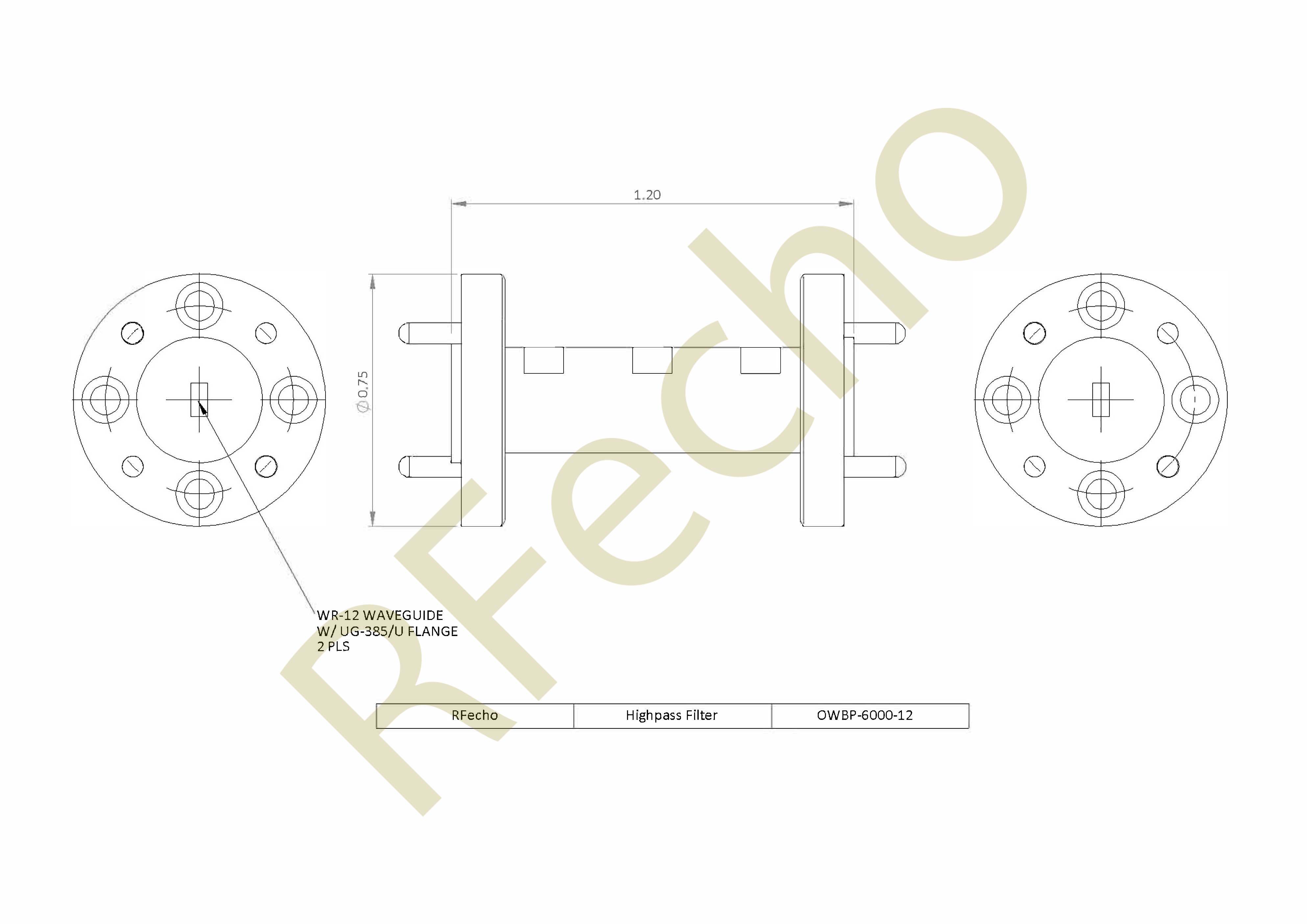 60GHz High Pass Filter rejection 40dB DC-55GHz E Band Waveguide Filter