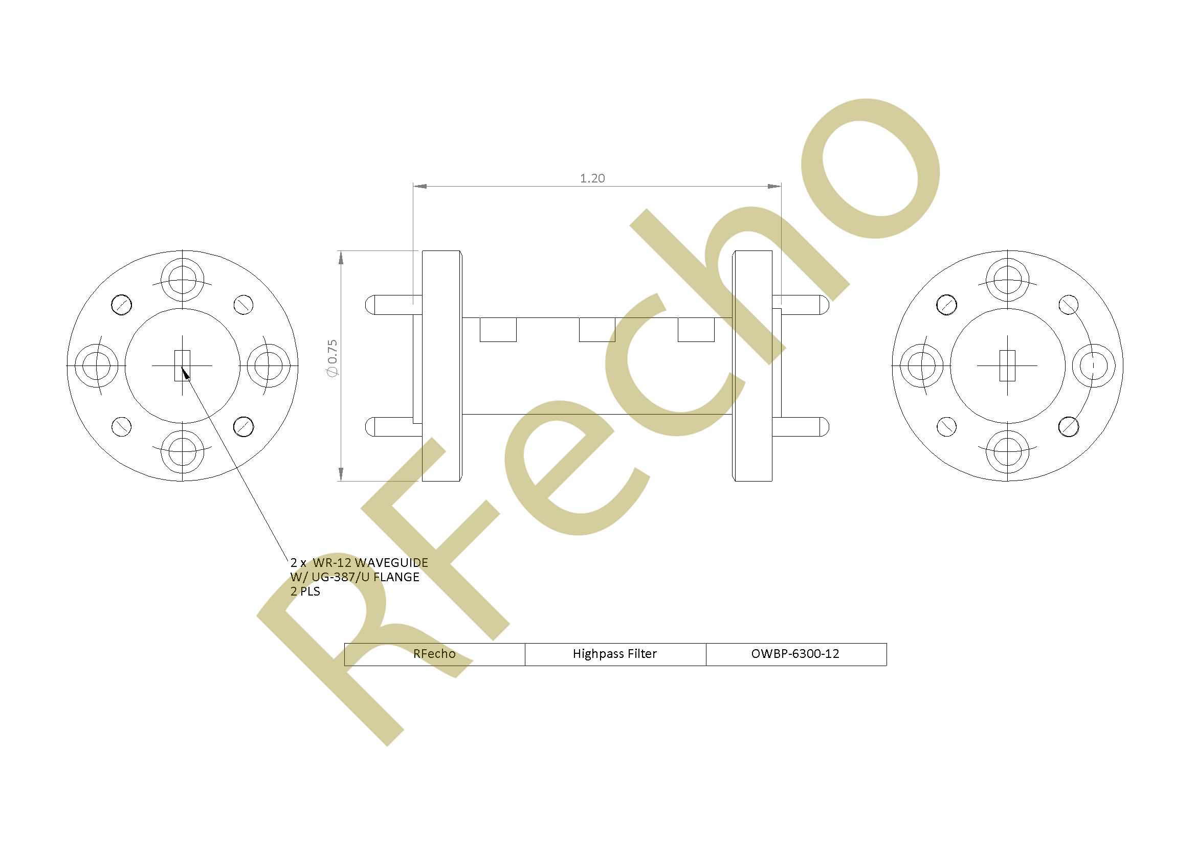 E Band Waveguide High Pass Filter 63GHz RF Filter rejection 40dB DC-59GHz