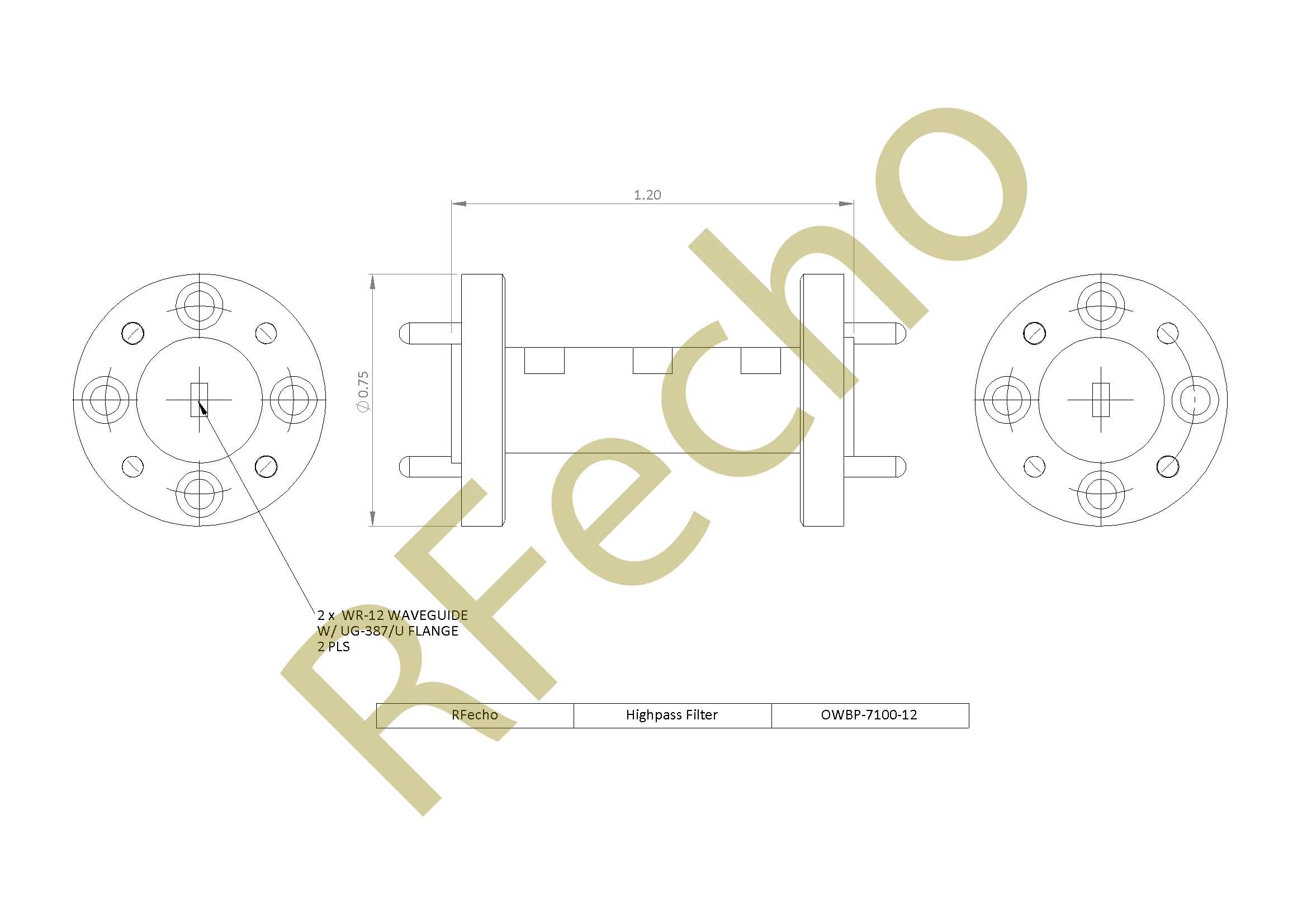 E Band Waveguide Filter 71GHz RF Filter rejection 40dB DC-67GHz
