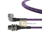 Low Loss N Female Bulkhead to Right Angle N Male, 18 GHz, composite LL142 Coax and RoHS