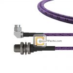 Low Loss N Female Bulkhead to Right Angle SMA Male, 18 GHz, composite LL142 Coax and RoHS