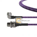 Low Loss Right Angle N Male to N Female Bulkhead, 18 GHz, composite LL142 Coax and RoHS
