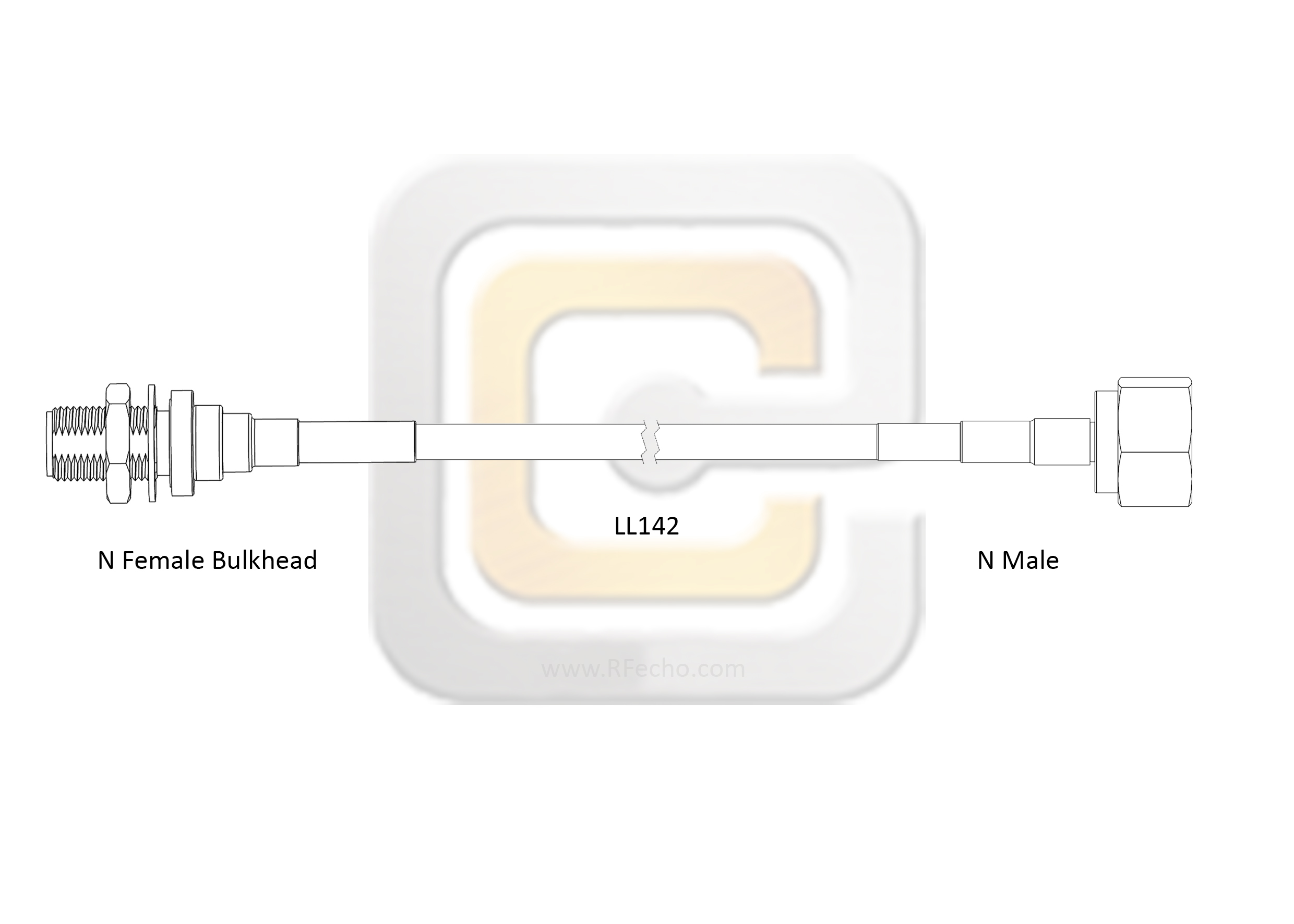 Low Loss N Female Bulkhead to N Male, 18 GHz,  LL142 Coax and RoHS