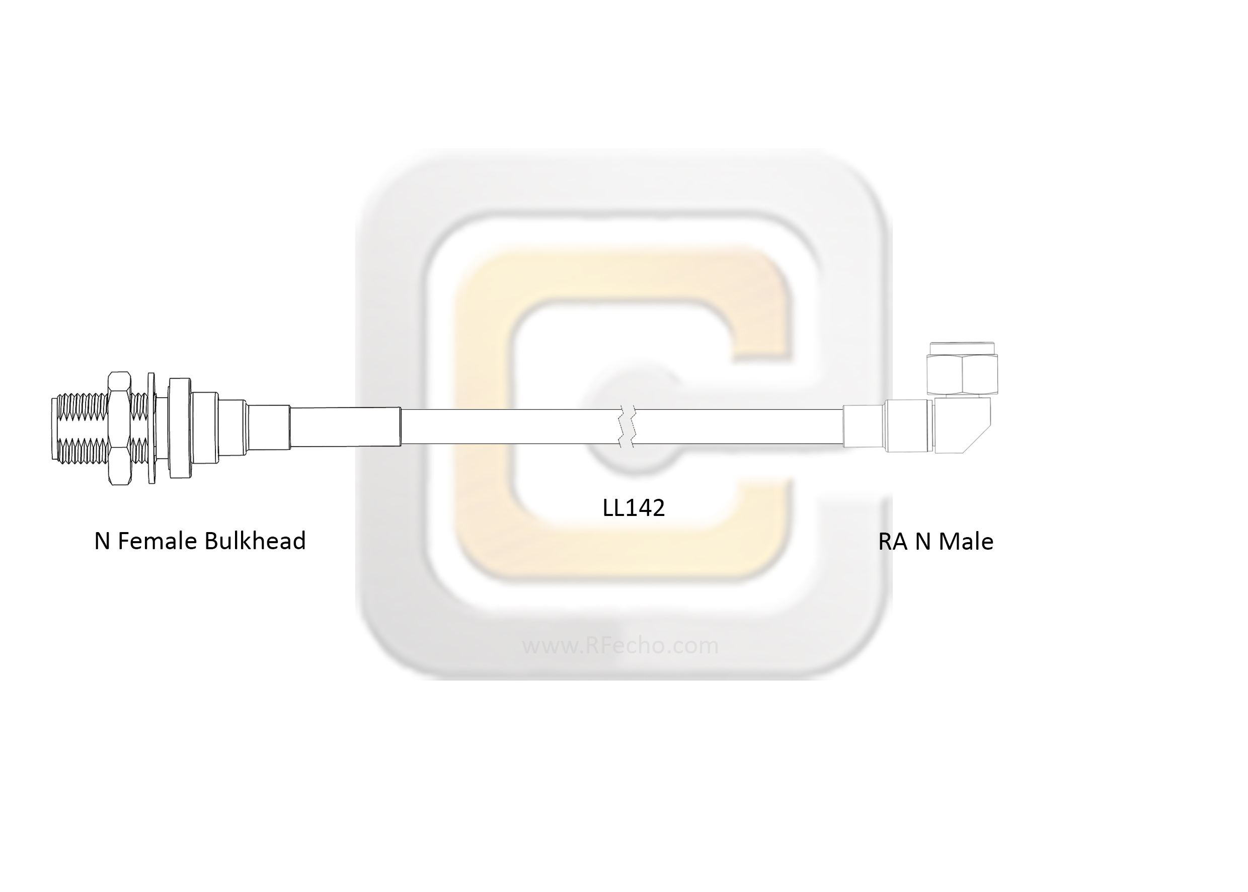 Low Loss Right Angle N Male to N Female Bulkhead, 18 GHz, composite LL142 Coax and RoHS Low Loss Right Angle N Male to N Female Bulkhead, 18 GHz, composite LL142 Coax and RoHS