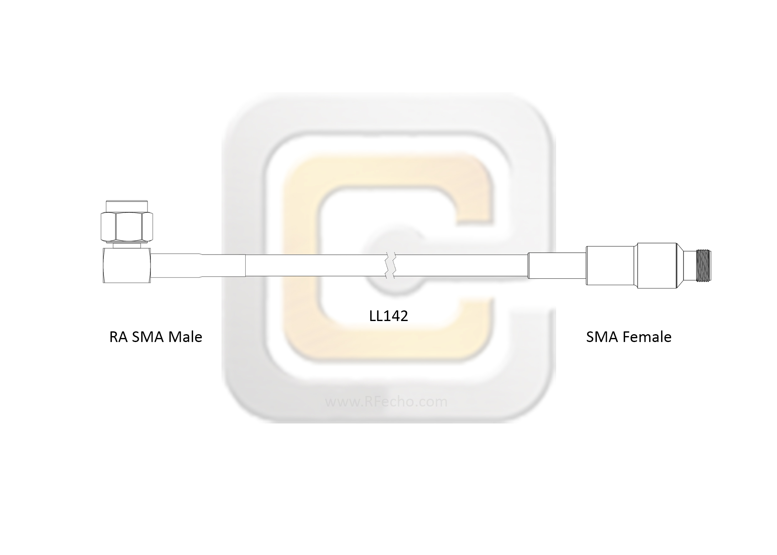 Low Loss Right Angle SMA Male to SMA Female, 26.5 GHz, composite LL142 Coax and RoHS