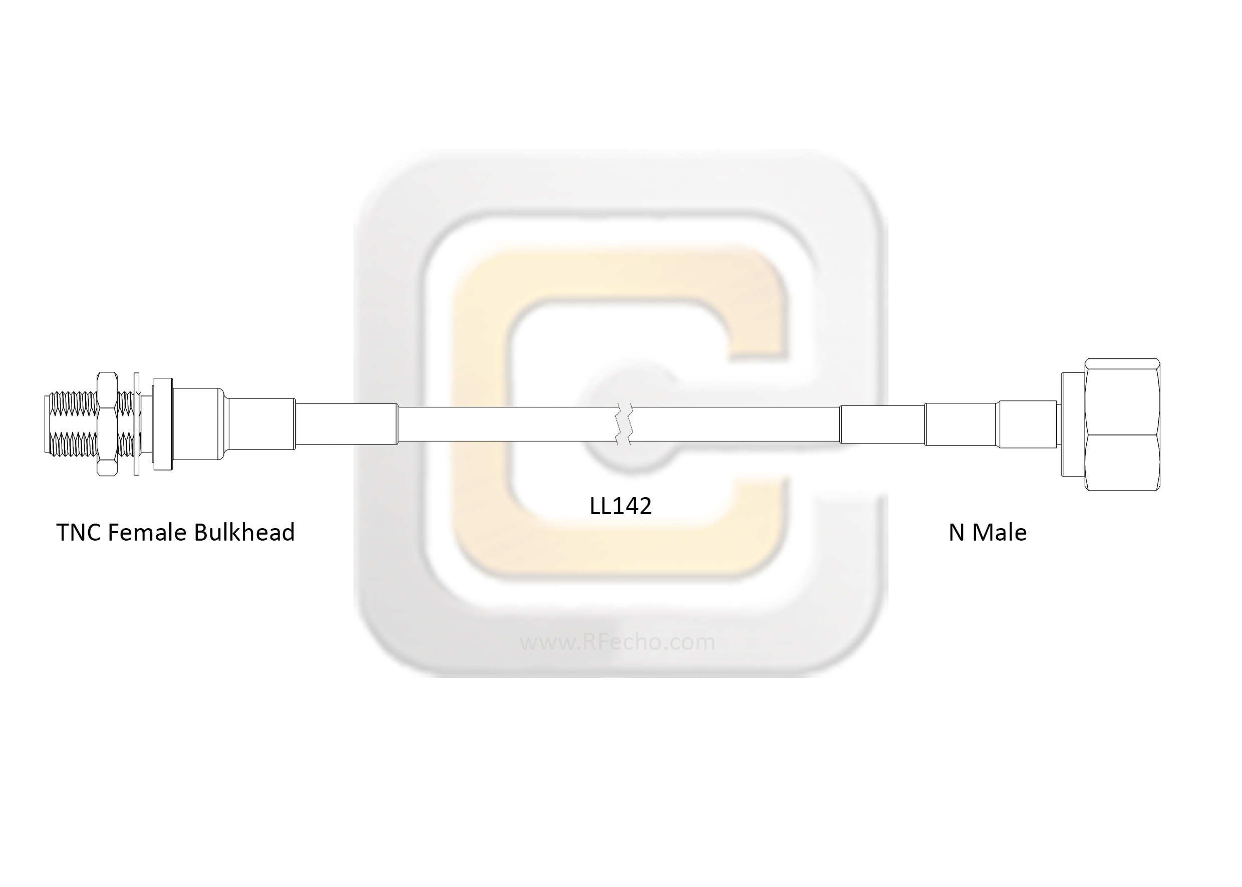 Low Loss TNC Female Bulkhead to N Male, 11 GHz, composite LL142 Coax and RoHS Low Loss TNC Female Bulkhead to N Male, 11 GHz, composite LL142 Coax and RoHS