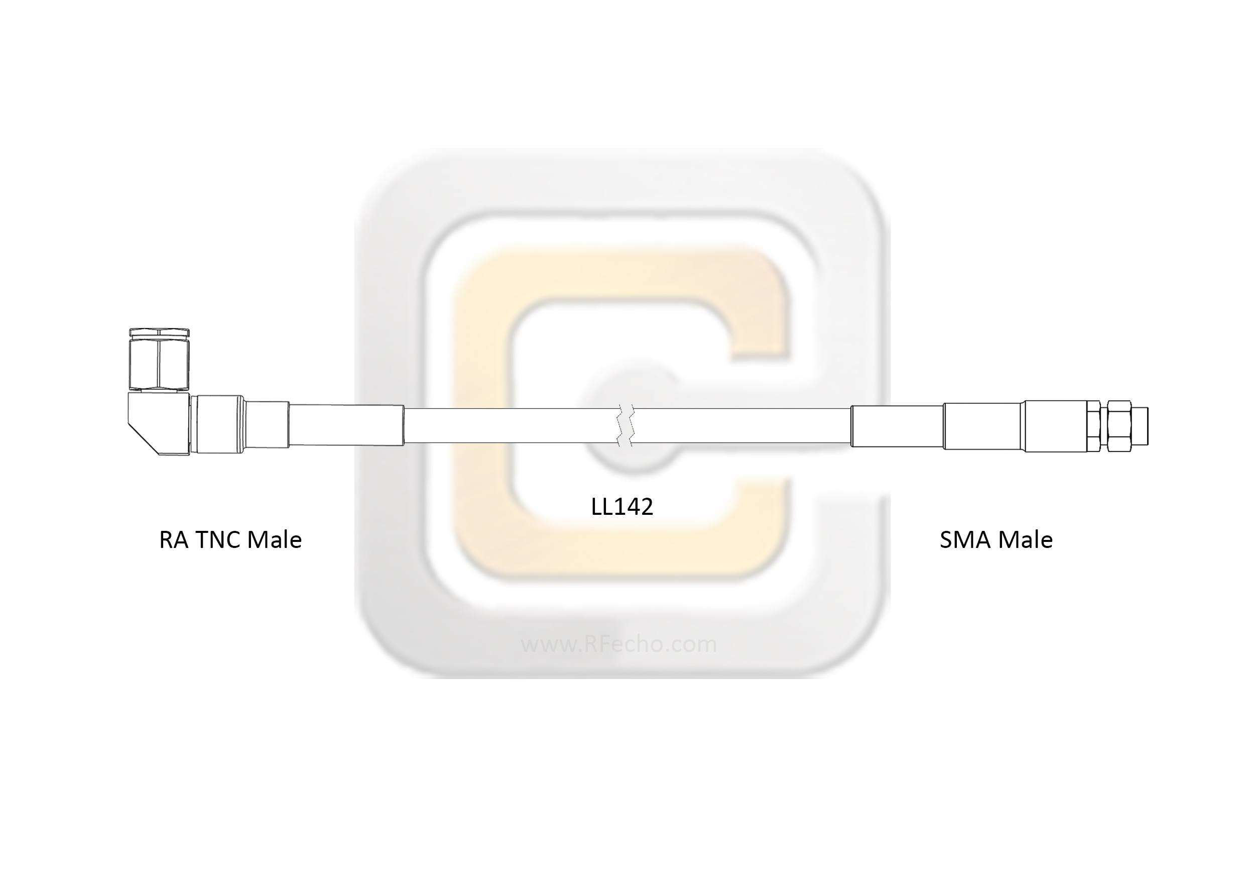 Low Loss Right Angle TNC Male to SMA Male, 11 GHz, composite LL142 Coax and RoHS Low Loss Right Angle TNC Male to SMA Male, 11 GHz, composite LL142 Coax and RoHS
