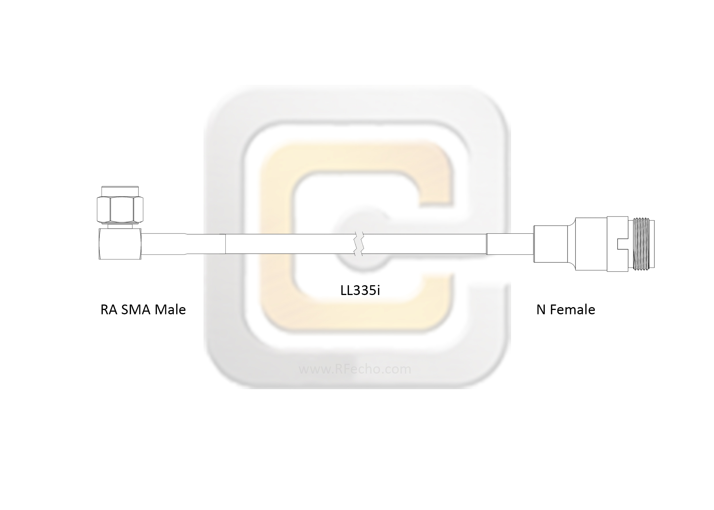 Low Loss N Female to Right Angle SMA Male, 18 GHz, LL335i Coax and RoHS Low Loss N Female to Right Angle SMA Male, 18 GHz, LL335i Coax and RoHS