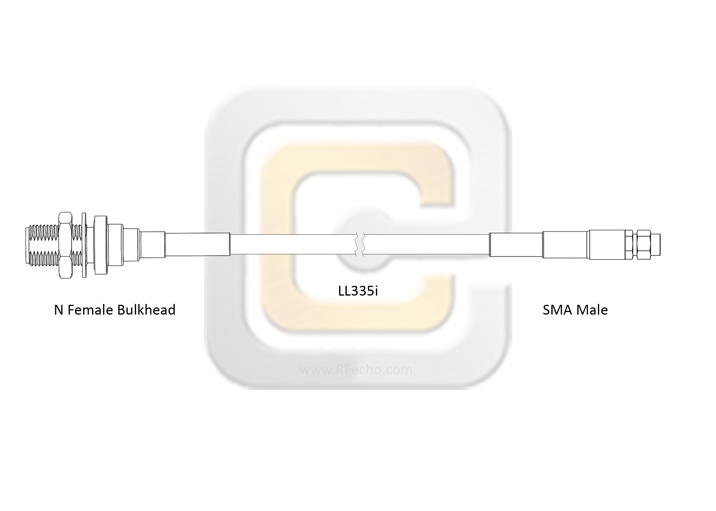Low Loss N Female Bulkhead to SMA Male, 18 GHz, Composite LL335i Coax and RoHS Low Loss N Female Bulkhead to SMA Male, 18 GHz, Composite LL335i Coax and RoHS