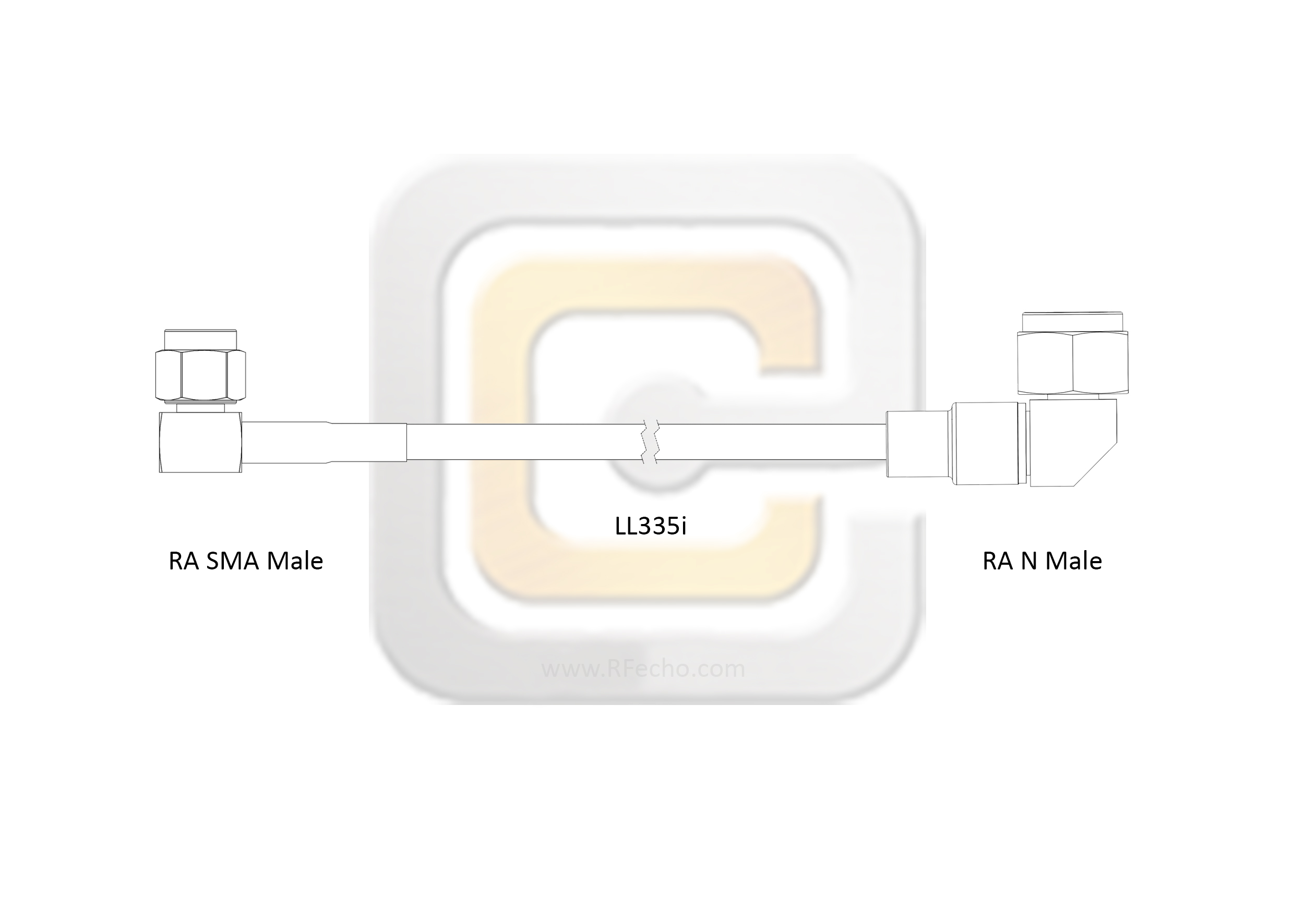Low Loss Right Angle N Male to Right Angle SMA Male, 18 GHz, LL335i Coax and RoHS Low Loss Right Angle N Male to Right Angle SMA Male, 18 GHz, LL335i Coax and RoHS