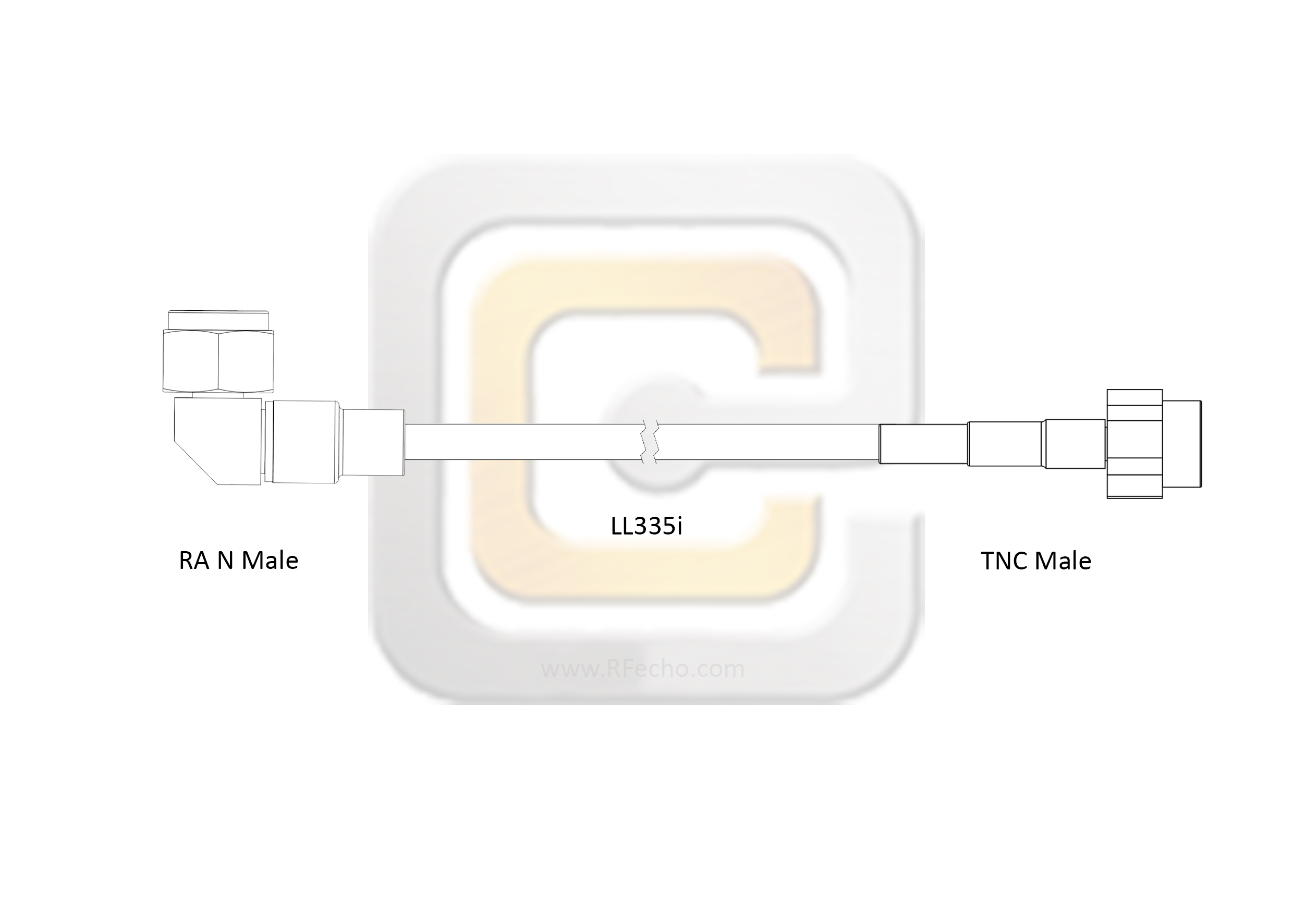 Low Loss Right Angle N Male to TNC Male, 11 GHz, Composite LL335i Coax and RoHS Low Loss Right Angle N Male to TNC Male, 11 GHz, Composite LL335i Coax and RoHS