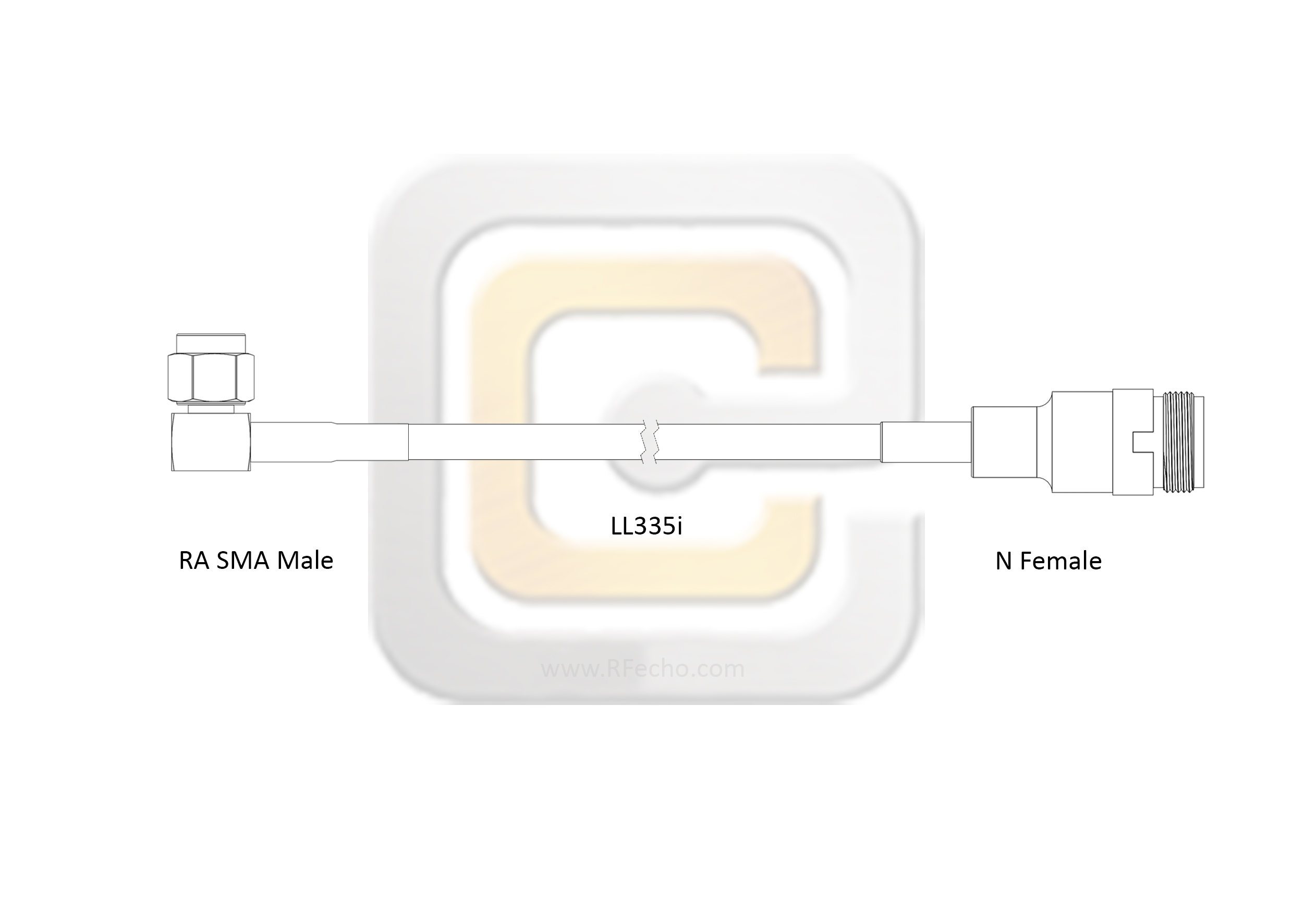 Low Loss Right Angle SMA Male to N Female, 18 GHz, Composite LL335i Coax and RoHS