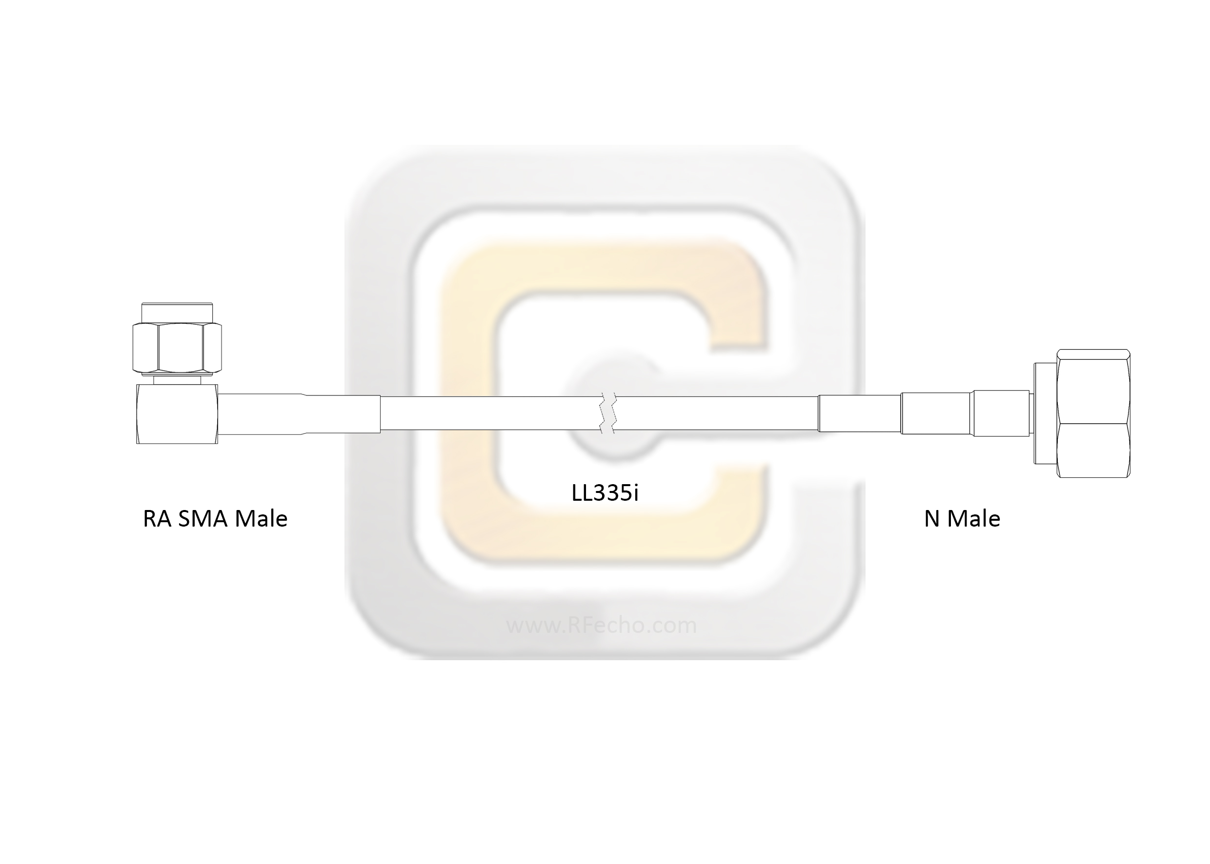 Low Loss Right Angle SMA Male to N Male, 18 GHz, Composite LL335i Coax and RoHS