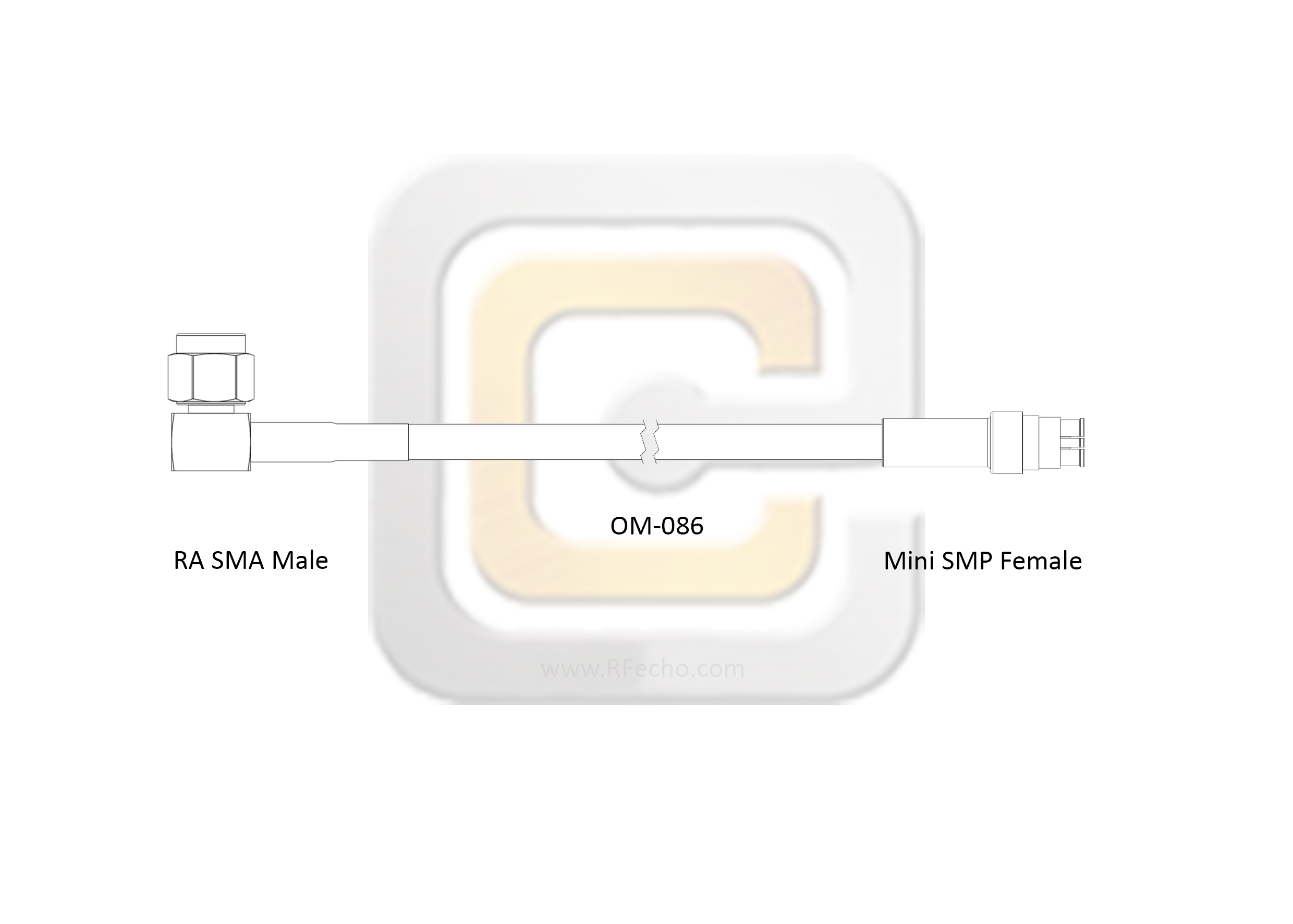 Right Angle SMA Male to Mini SMP Female, 26.5 GHz, CompositeOM-086 Coax and RoHS