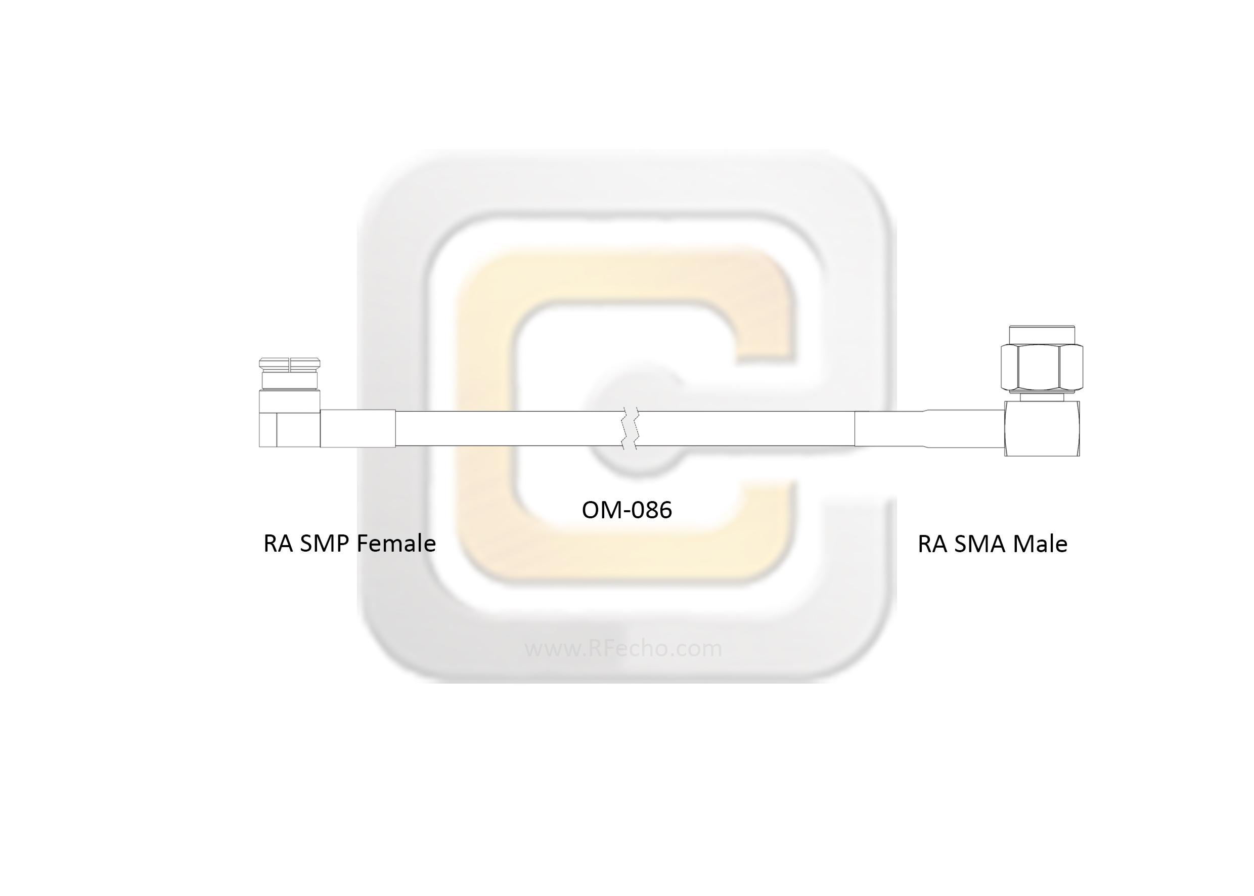 Right Angle SMA Male to Right Angle SMP Female, 26.5 GHz, CompositeOM-086 Coax and RoHS Right Angle SMA Male to Right Angle SMP Female, 26.5 GHz, CompositeOM-086 Coax and RoHS