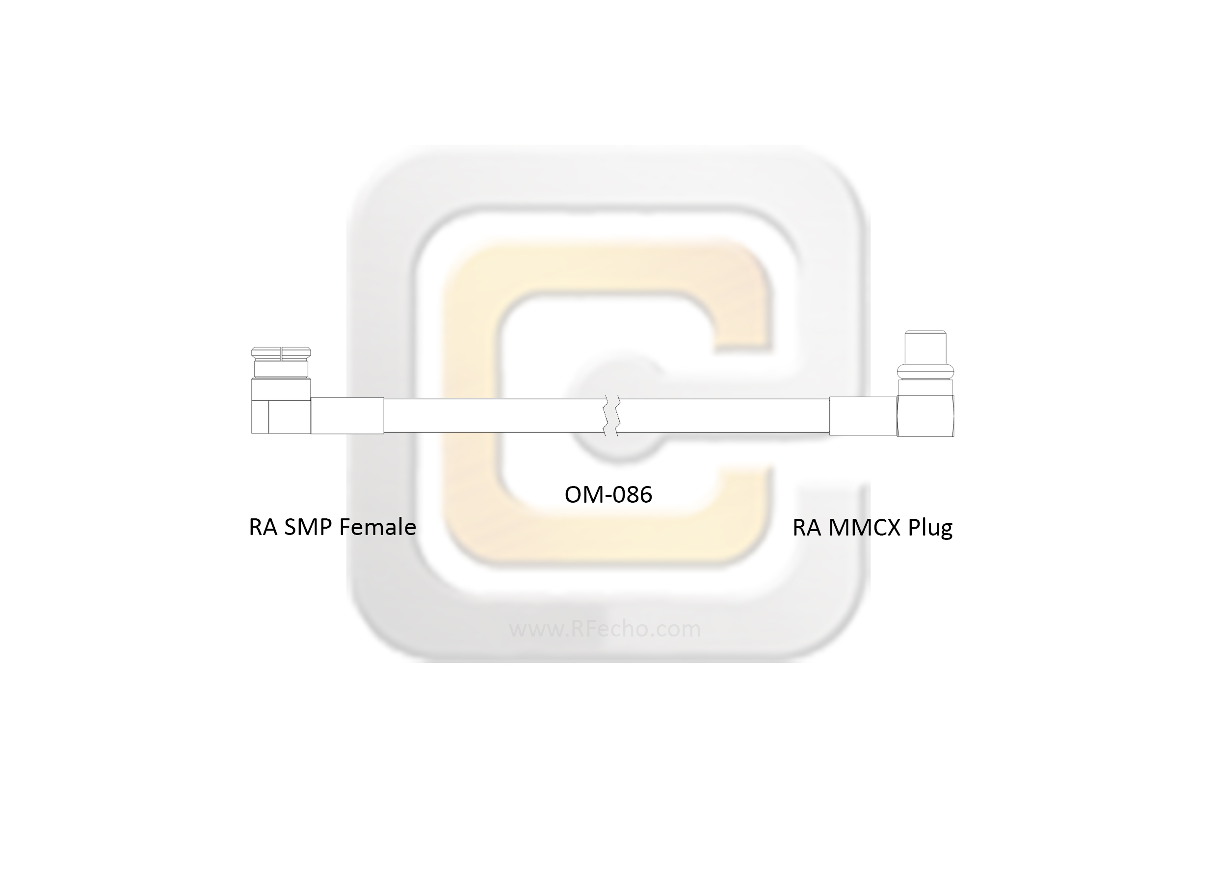 Right Angle SMP Female to Right Angle MMCX Plug, 6 GHz, OM-086 Coax and RoHS