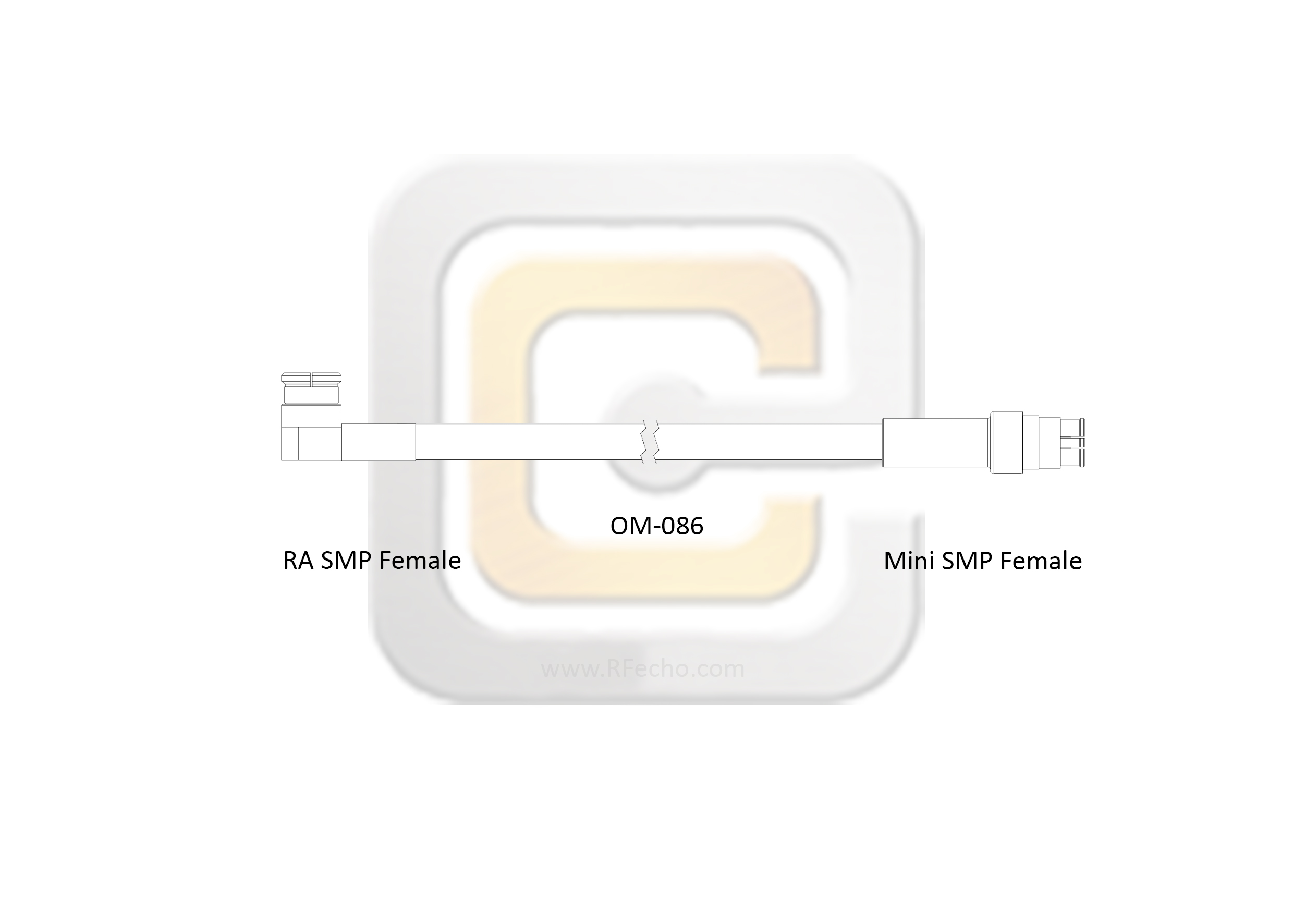 Right Angle SMP Female to Mini SMP Female, 26.5 GHz, OM-086 Coax and RoHS Right Angle SMP Female to Mini SMP Female, 26.5 GHz, OM-086 Coax and RoHS